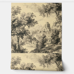 Papier Peint  Luxury Vintage Toile Jouy Black Ink Beige French