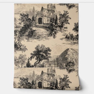 Papier Peint  Luxury Vintage Toile Jouy Black Ink Beige French