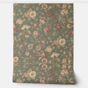 Papier Peint Luxury Vintage Victorian Floral Beige Olive Green