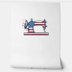 Papier Peint Machine à coudre patriotique Gravure vintage Vecto