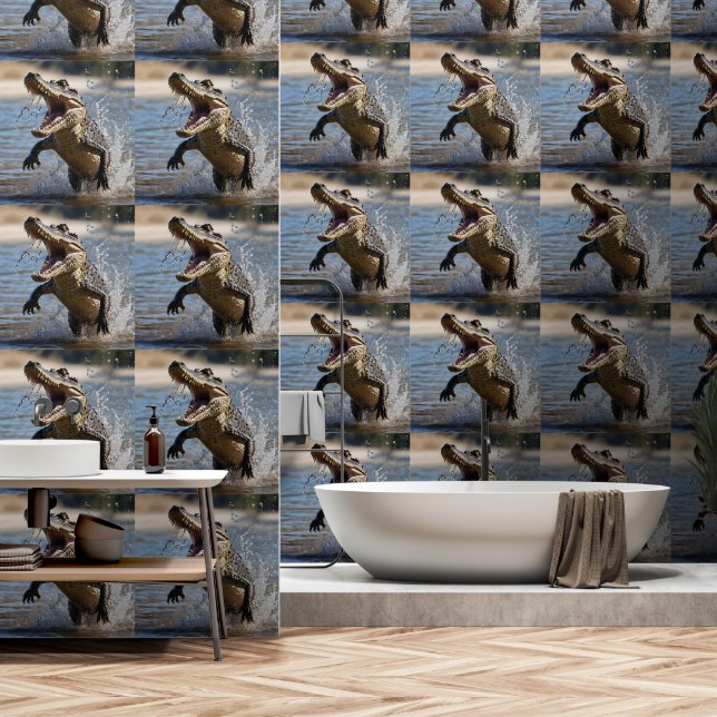 Papier Peint Mâchoires effrayantes : Crocodile australien sauta (Salle de bain)