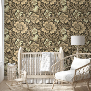 Papier Peint Magnifique motif floral sépia vintage
