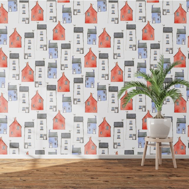 Papier Peint Maisons et chalets Aquarelle (Watercolor houses and cottages wallpaper)