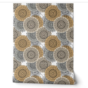 Papier Peint Mandala arabe motif gris beige à l'orientale