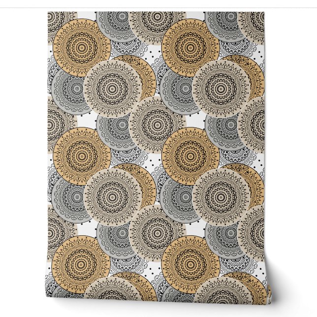 Papier Peint Mandala arabe motif gris beige à l'orientale (Déroulement)