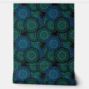Papier Peint Mandala bleu turquoise ronde sur arrière - plan no