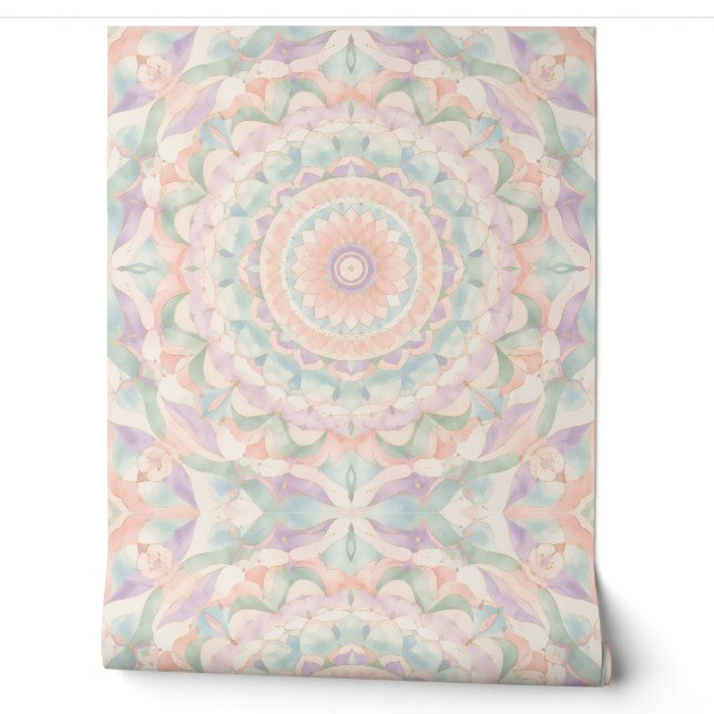 Papier Peint Mandala kaléidoscope pastel rêveur | Moderne  (Déroulement)