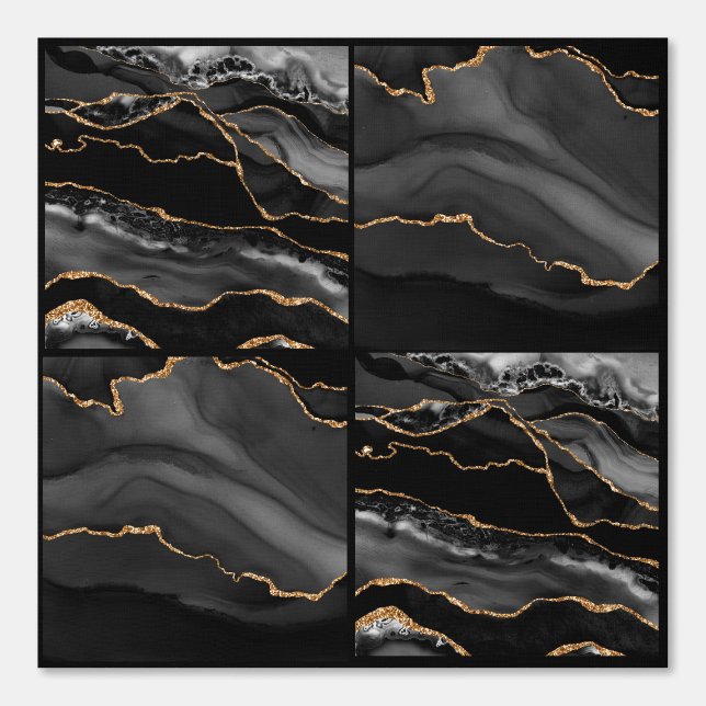 Papier Peint Marbre Agate noir et or Checkers (Recto)