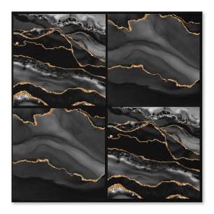 Papier Peint Marbre Agate Noir et Vérificateurs Or