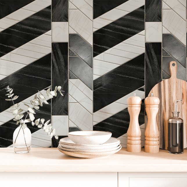 Papier Peint Marbre Chevron Noir et Blanc (Créateur téléchargé)