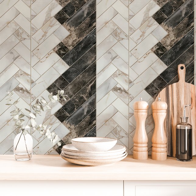 Papier Peint Marbre noir et blanc en chevron (Créateur téléchargé)