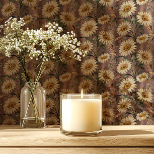 Papier Peint Marguerites sur fond floral mauve