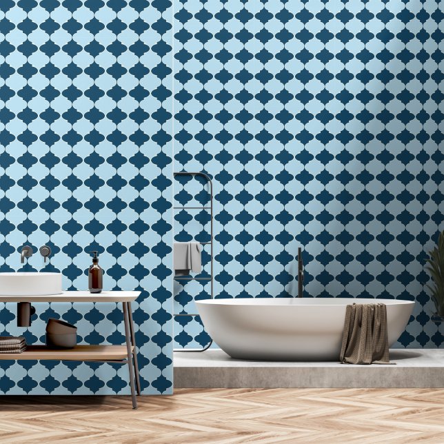 Papier Peint Marine bleu et bébé bleu marocain motif (Salle de bain)