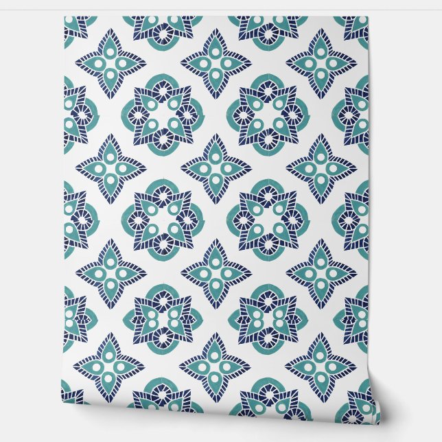Papier Peint marine turquoise & blanc (Déroulement)