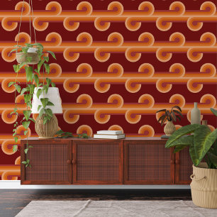 Papier Peint Maroon foncé orange Cercles rouges Waves Lignes Mo