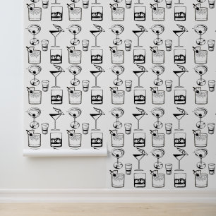 Papier Peint Martini et cocktails Black and White Modern Drink