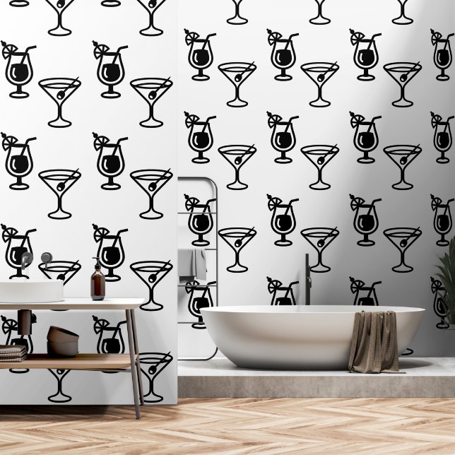 Papier Peint Martini et cocktails Black and White Modern Drink (Salle de bain)