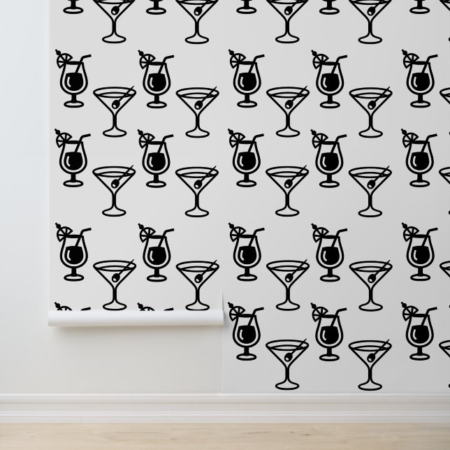 Papier Peint Martini et cocktails Black and White Modern Drink (Application)