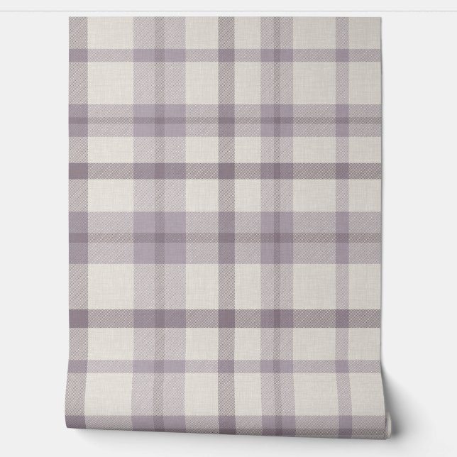 Papier Peint Masculine Muted Purple Plaid w/ Linen Texture (Déroulement)