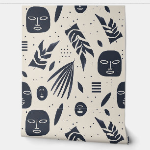 Papier Peint Masques tribaux Crème noire