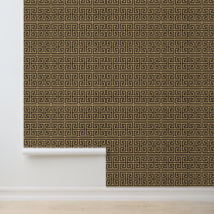 Papier Peint Méandre grec clé carré motif H marron