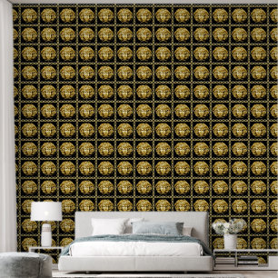 Papier Peint Medusa en Chaînes Or sur Fond Noir Designer
