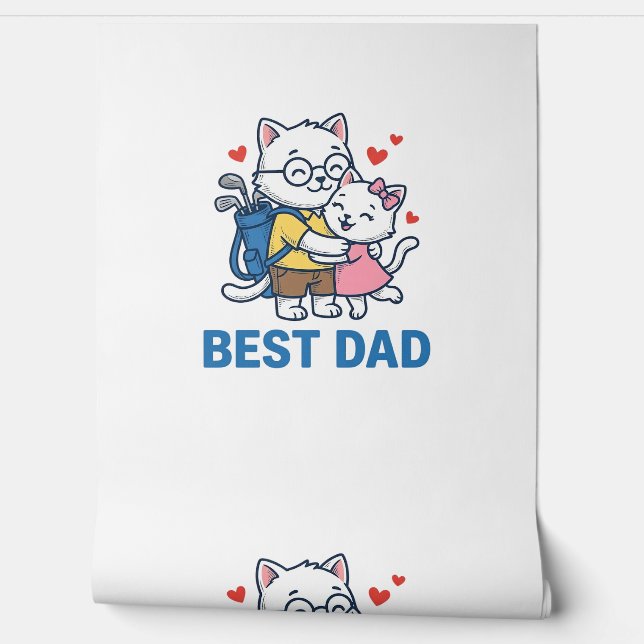 Papier Peint Meilleur Papa Golf Chat Câlin Mignon Design Vector (Déroulement)