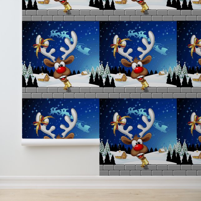Papier Peint Mème de Noël drôle de renne qui regarde par-dessus (Application)