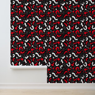 Papier Peint Memphis Motif : Noir, Rouge et Blanc moderne