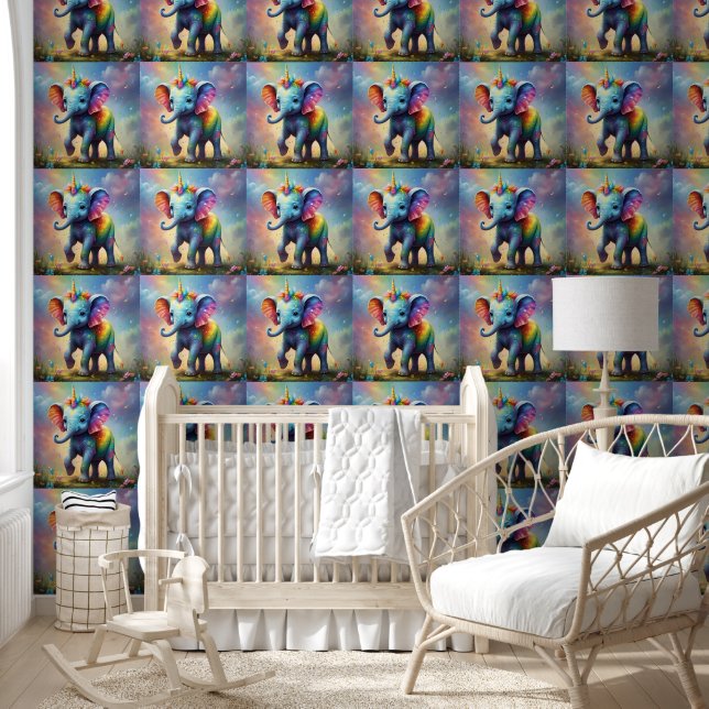 Papier Peint Merveilles radieuses : L'éléphant bébé licorne arc (Enfants)