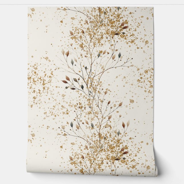 Papier Peint Metalic style branch mid century gold glitter (Déroulement)
