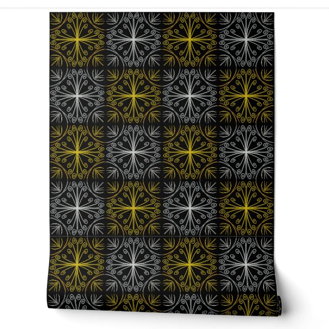 Papier Peint Metallic flower tile abstract (Déroulement)