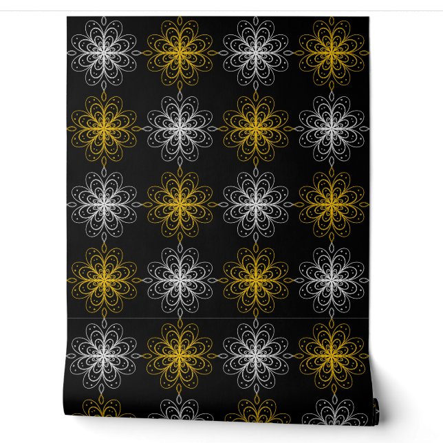 Papier Peint Metallic flower tile gray background (Déroulement)
