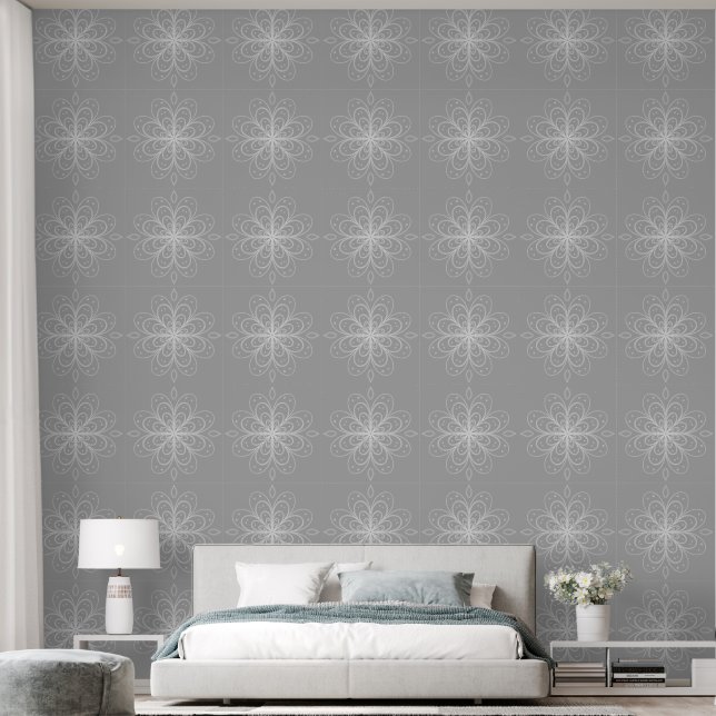 Papier Peint Metallic flower tile gray background (Chambre à coucher)