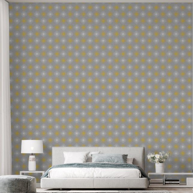 Papier Peint Metallic flower tile gray background (Chambre à coucher)