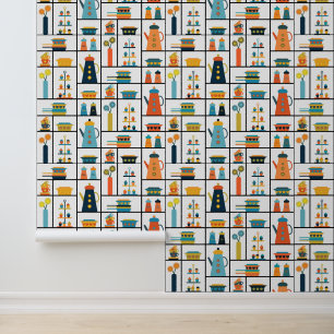 Papier Peint Mi-siècle Moderne Rétro Élégants Tablettes De Cuis