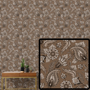 Papier Peint Mid Brown Chocolat Floral Paisley Élégant