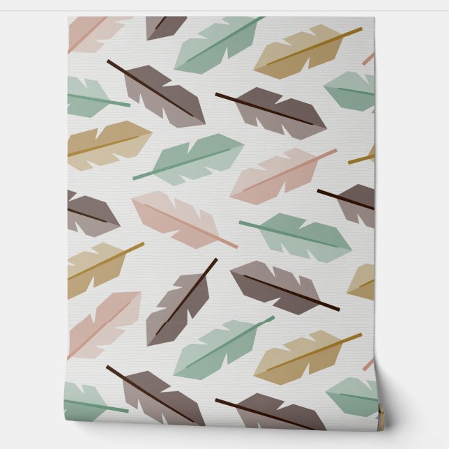 Papier Peint Mid-Century Modern Retro Feathers Wallpaper (Déroulement)