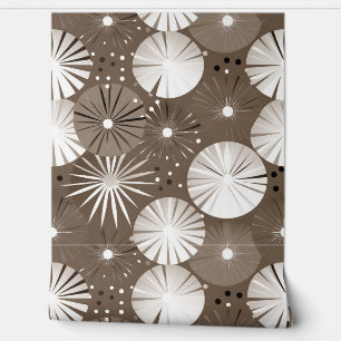 Papier Peint Mid Century Moderne Starbursts Sepia et blanc