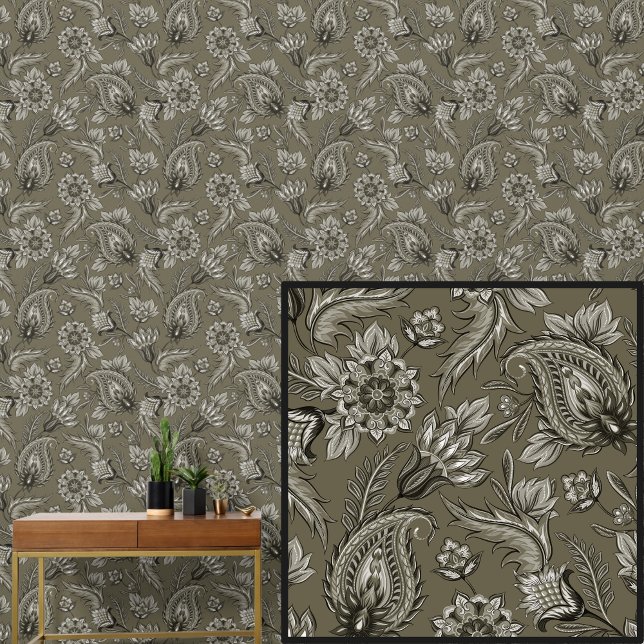 Papier Peint Mid Foncé Brown Tan Floral Paisley Élégant (Créateur téléchargé)