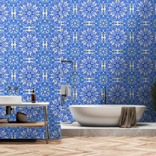 Papier Peint Mid siècle moderne bleu et blanc peigne et bâton