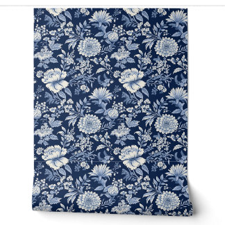 Papier Peint Midnight Blossom Petite - Bleu et blanc