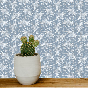 Papier Peint Miel Bee Bleu et Blanc