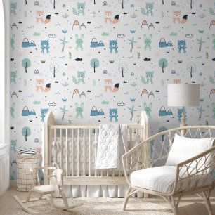 Papier Peint Mignon animal de dessin animé renard ours chambre 