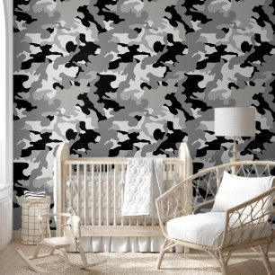 Papier Peint mignonette garçons carrelé camo noir pépinière