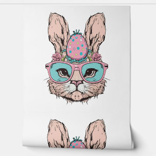 Papier Peint Mignonne Lapin Visage Verres roses Floral OEuf de