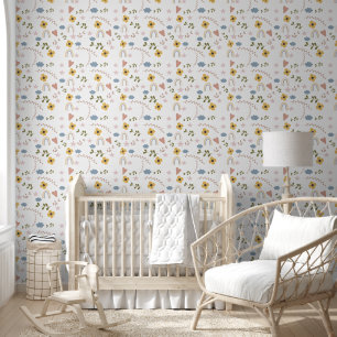 Papier Peint Mignons Étoiles Fleurs Jaunes Coeurs Rainbows Nurs
