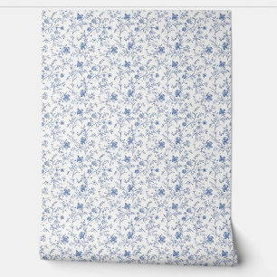 Papier Peint Mini charme floral français - bleu et blanc cassé