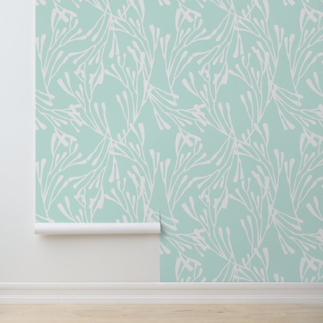 Papier Peint Minimal Coastal Coral in Mint Green (Application)