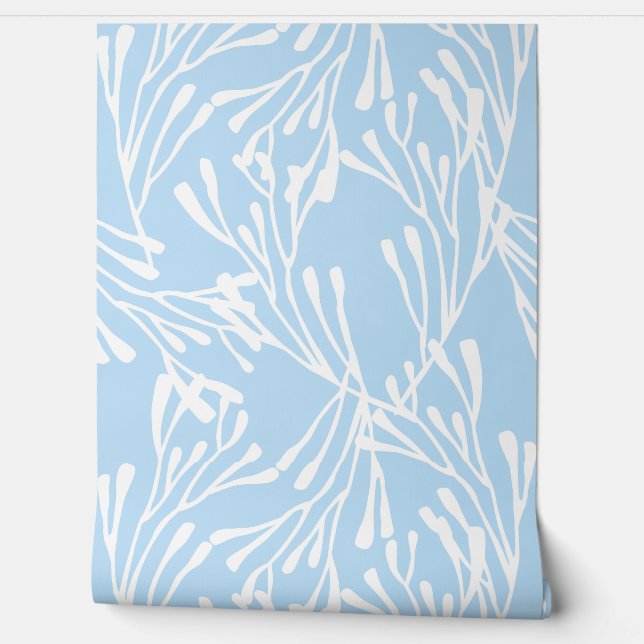 Papier Peint Minimal Coastal Coral Silhouette Cornflower Blue (Déroulement)
